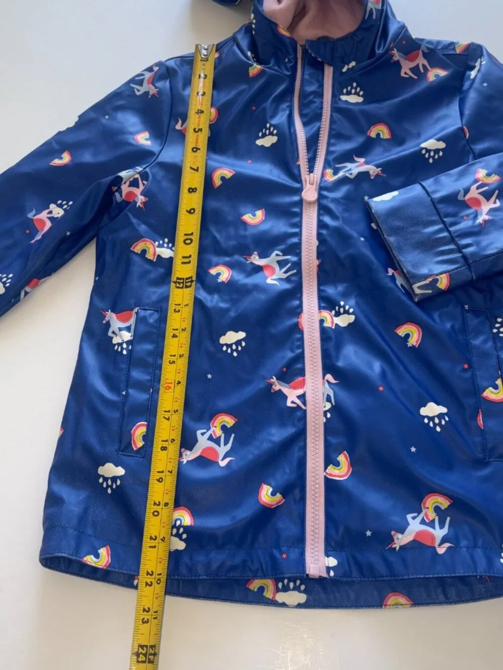 Joules Blue Raindance Unicorn Rubber Lined Hooded Rainbow Raincoat 7-8Y